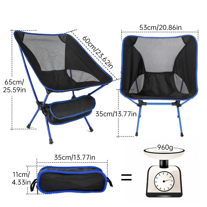 Portable Folding Camping Chair - Ultra Light Compact Outdoor Moon Chair with Carry Bag
