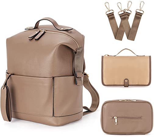 Large Capacity PU Leather Mommy/Diaper Bag Backpack
