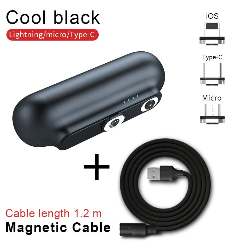 2600mAh Mini Magnetic Capsule Power Bank - Ultra-Compact Emergency Battery Pack with Interchangeable Plugs