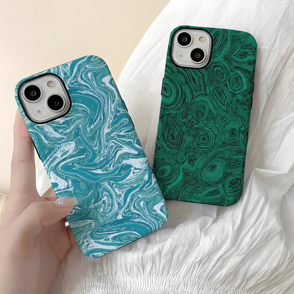 Luxury Green Malachite Marble Pattern Phone Case for iPhone 16 15 14 13 Pro Max - Abstract Stone Hard Cover