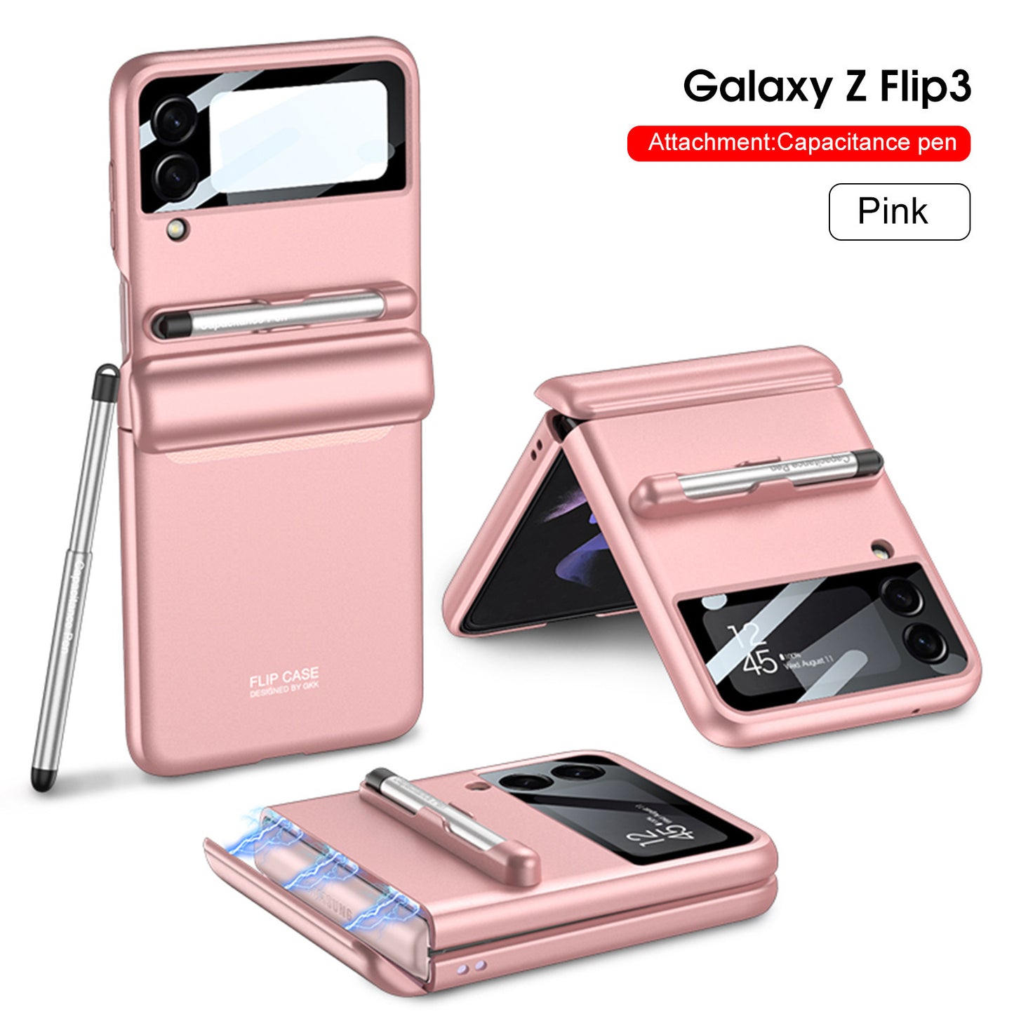 Premium Magnetic Suction Phone Case for Samsung Z Flip 3 - Full Body Folding Screen Cover with Pen Slot & Stylus
