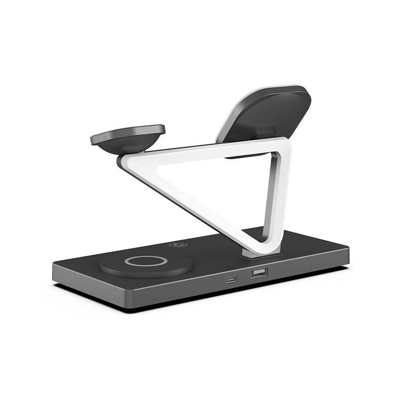 Magnetic 15W 5-in-1 Fast Wireless Charging Stand - Multi-Device Desktop Charger for Smartphones, Watches & Earphones