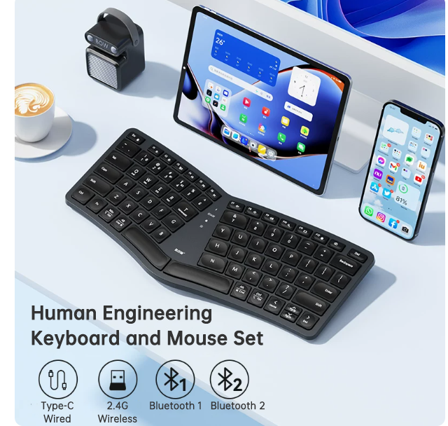 Bluetooth Wireless Ergonomic Keyboard - Human Engineering Split Keyboard for Multi-Device Connection