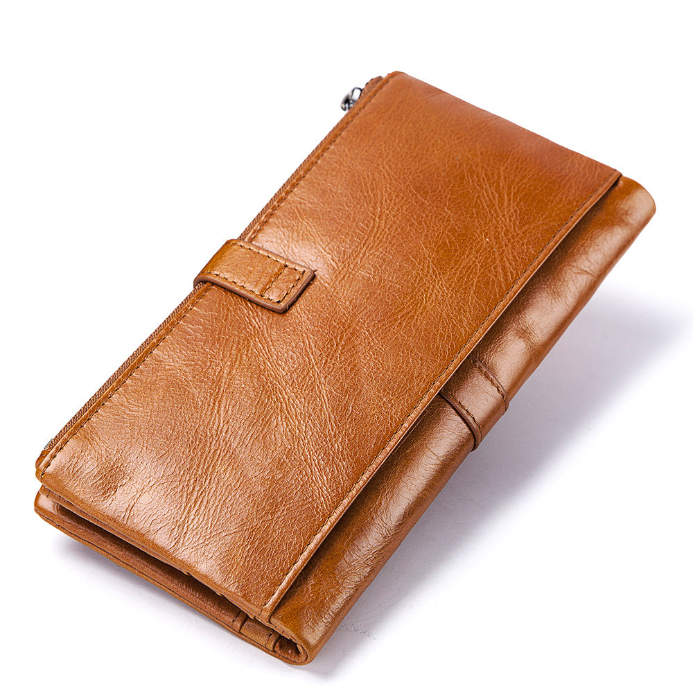 New Fashionable Ladies Real Leather Two-Fold Clutch Long Wallet - Brown