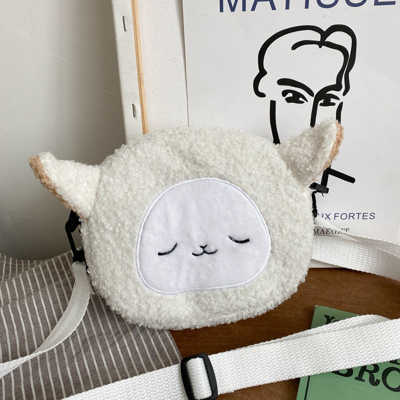 Cute Cat Doll Plush Crossbody Shoulder Bag for Women (Small Round)