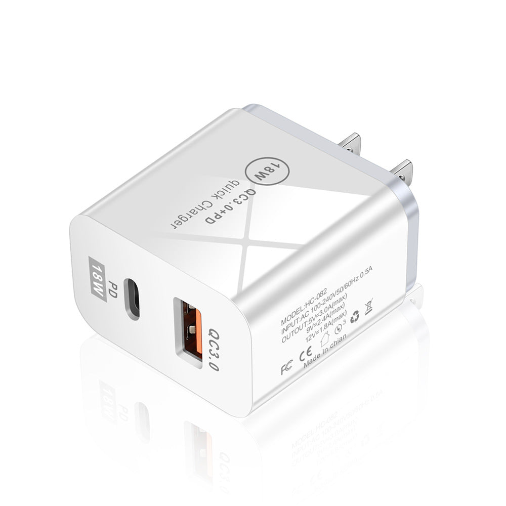 Dual-Port Fast Charging Adapter - 18W QC3.0 PD USB-A & Type-C Wall Charger