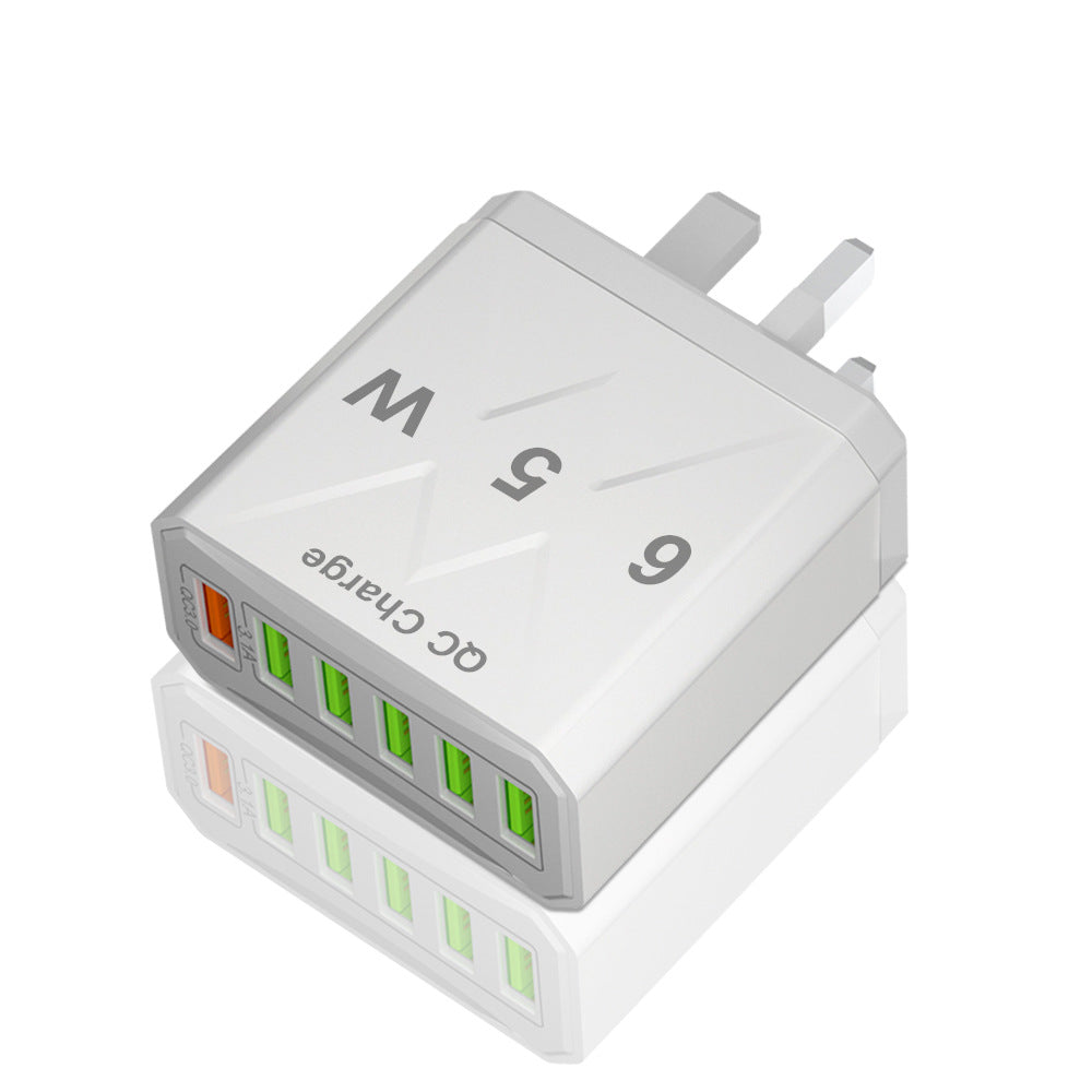 65W 6-Port Fast Wall Charger - Multi-Port USB Travel Charging Head Adapter