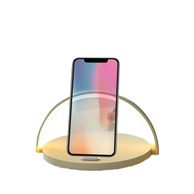 15W Fast Wireless Charger with Rainbow Night Light - Circular Wooden Desktop Phone Stand