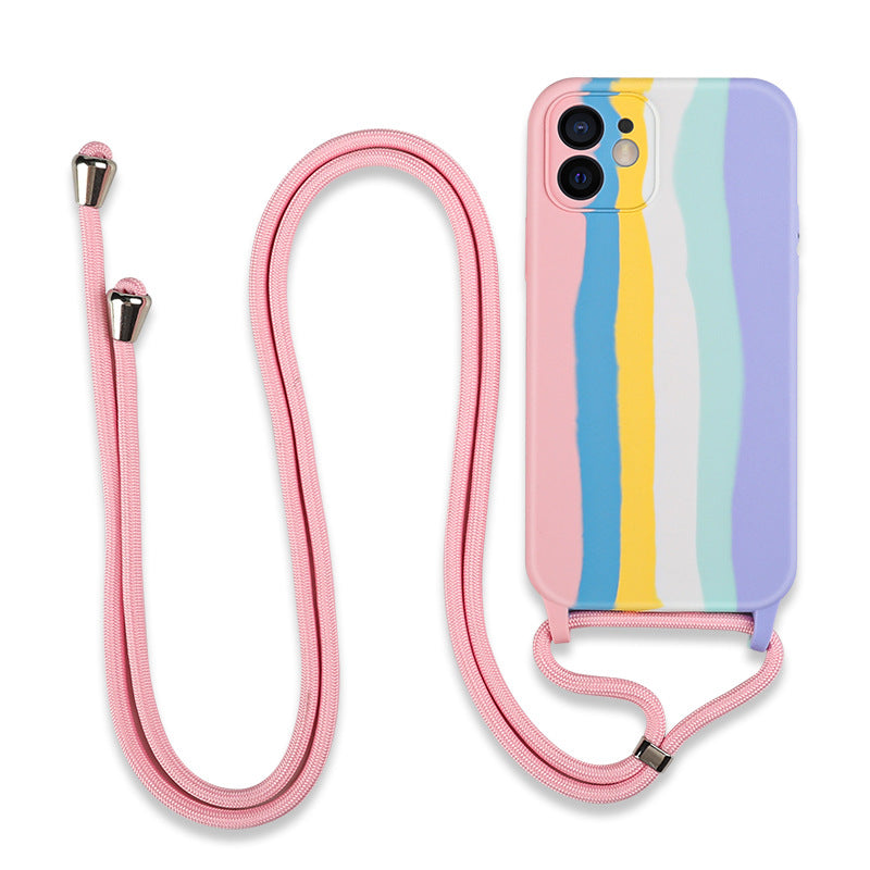 Rainbow Silicone Lanyard Case for iPhone - Full Protection Anti-Fall Crossbody Phone Cover