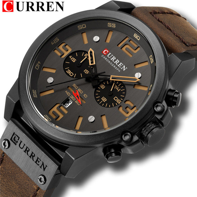 CURREN Luxury Men's Sport Quartz Watch with Leather Strap