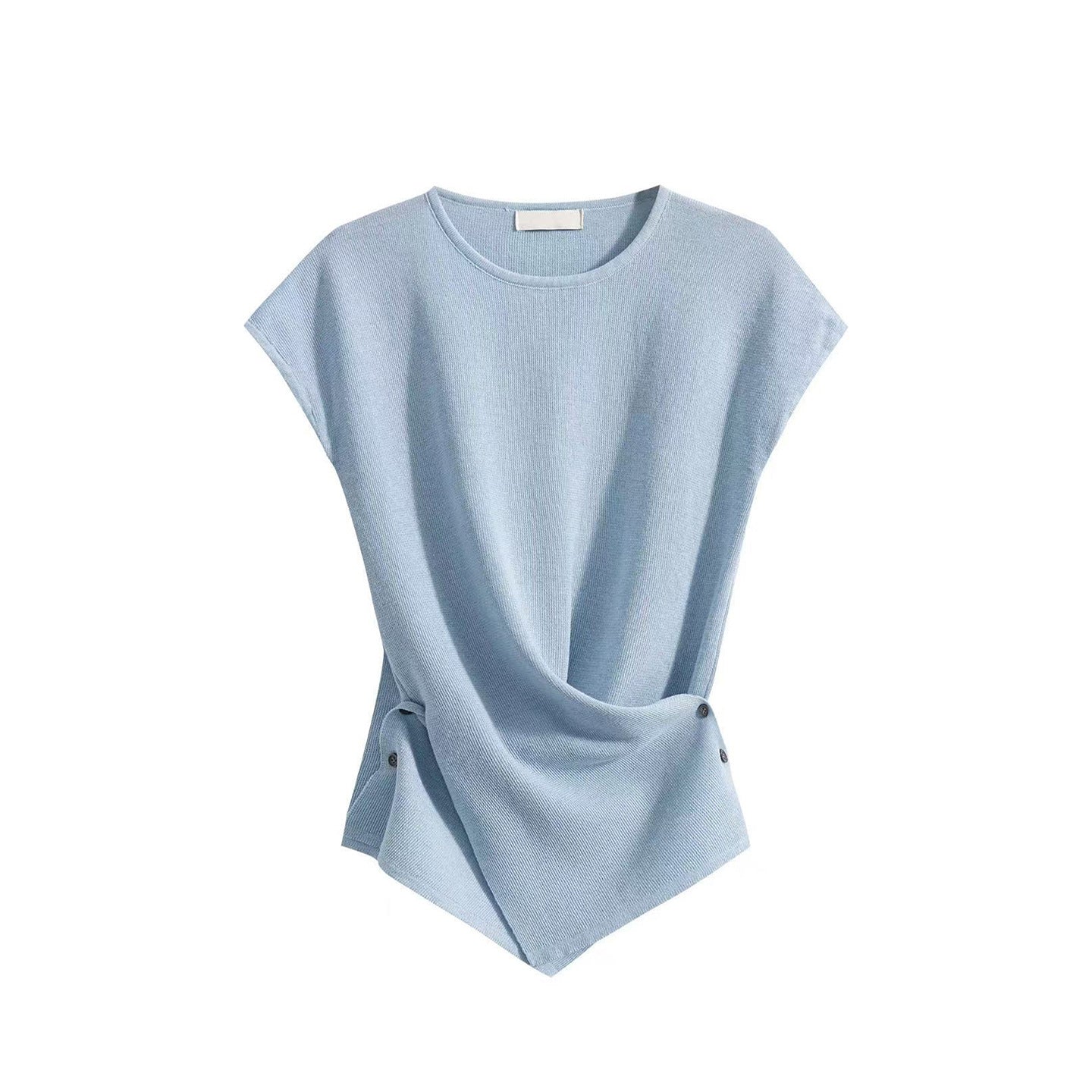 Women's Ice Silk Knitted T-Shirt - Short Sleeve Cross Wrap Crop Top