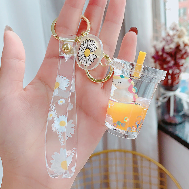 Creative Liquid Floating Unicorn Keychain - Glitter Quicksand Milk Tea Cup Bag Charm