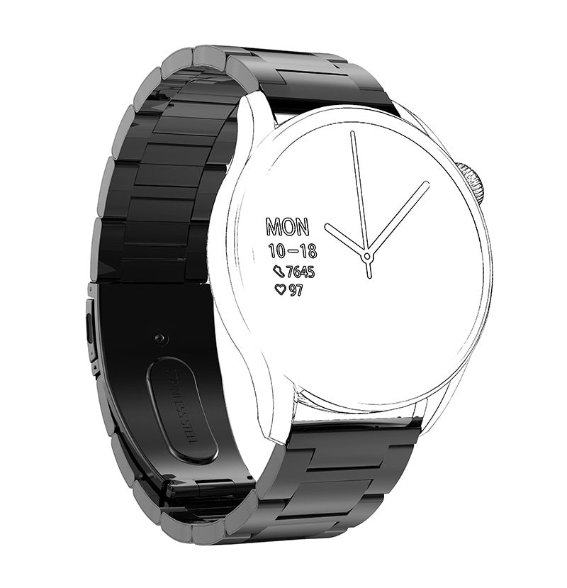 Universal 22mm Stainless Steel Watch Band - Premium Metal Strap with Double Snap Buckle