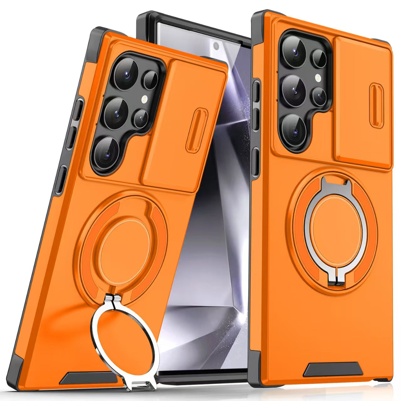 Samsung Galaxy Shockproof Armor Case - Rotating Ring Kickstand & Sliding Camera Lens Cover