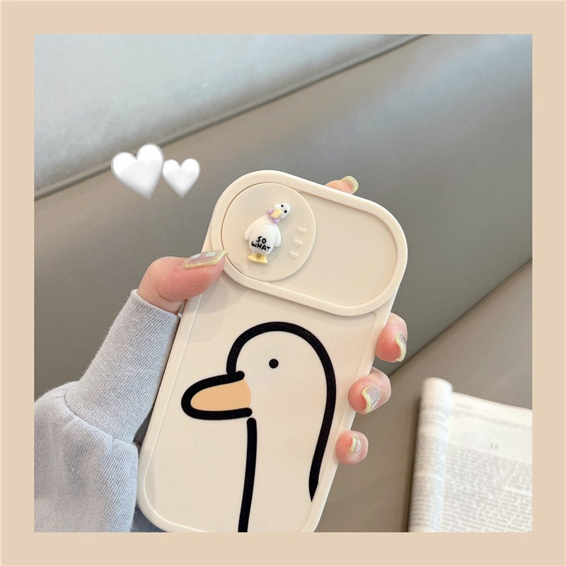 Cute Cartoon Duck Phone Case with Sliding Camera Lens Protection Cover for iPhone