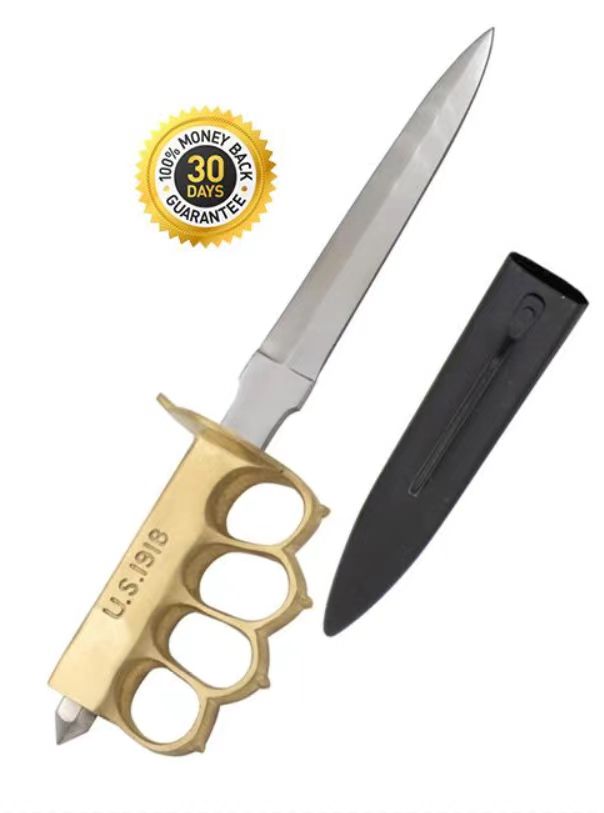 U.S. 1918 Trench Knife Replica - Brass Knuckle Dagger Knife with Sheath