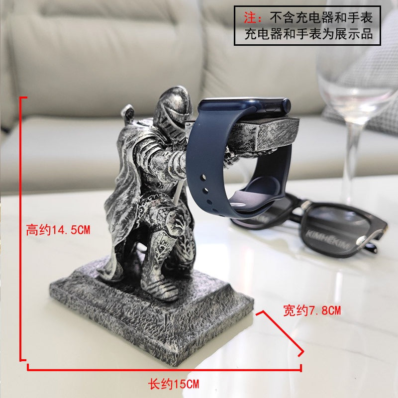 Medieval Knight Smartwatch Charging Stand - Creative Resin Watch Display Holder Dock for Apple Watch & Samsung Galaxy Watch