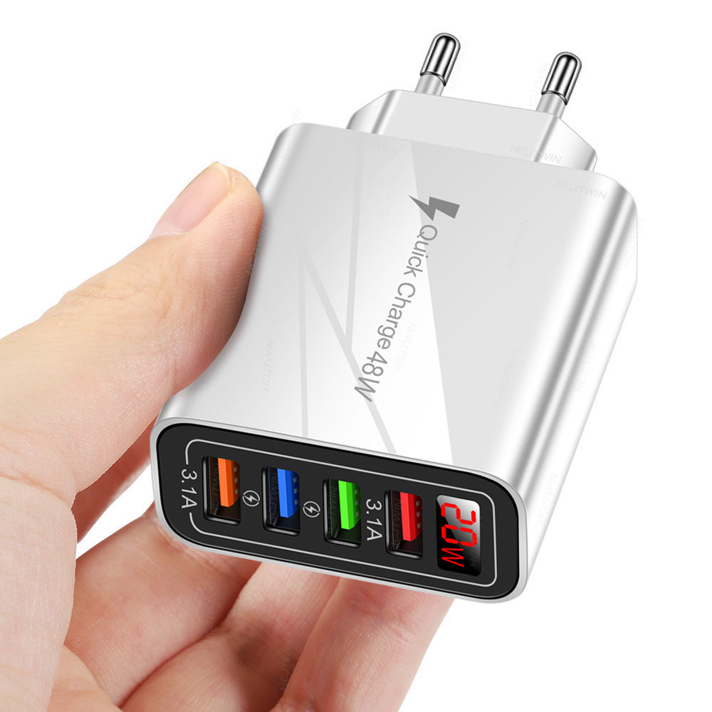4-Port USB Digital Display Wall Charger - Universal Multi-Port Fast Charging Adapter with Screen