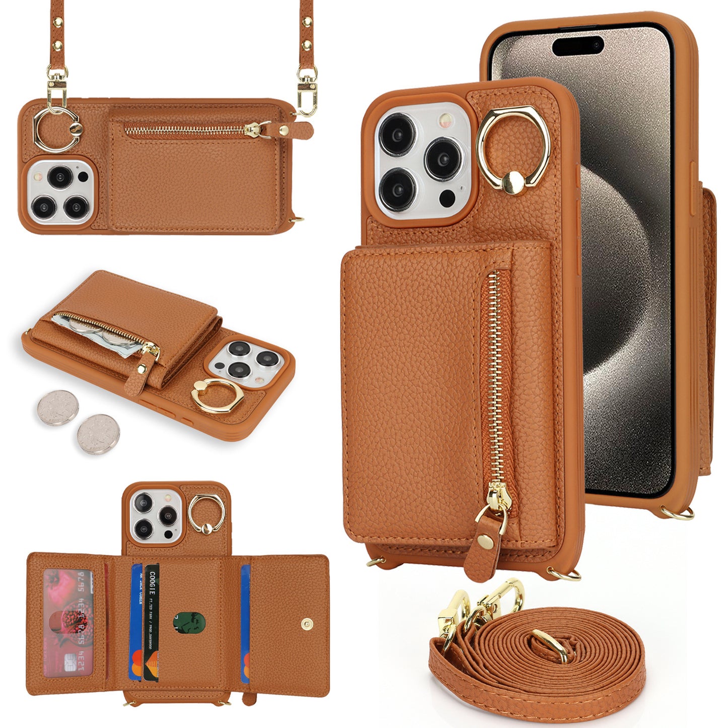 Multifunctional Zipper Coin Purse Phone Case - Crossbody Wallet Case with Card Slots for iPhone