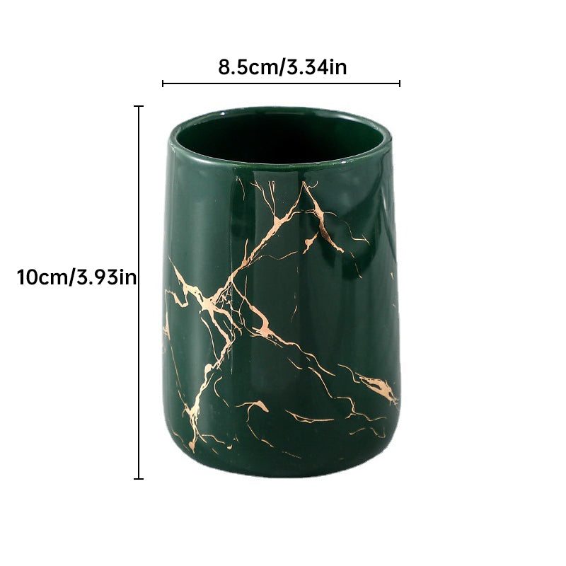 Luxury Marble Pattern Ceramic Bathroom Tumbler - High-End Toothbrush & Mouthwash Cup