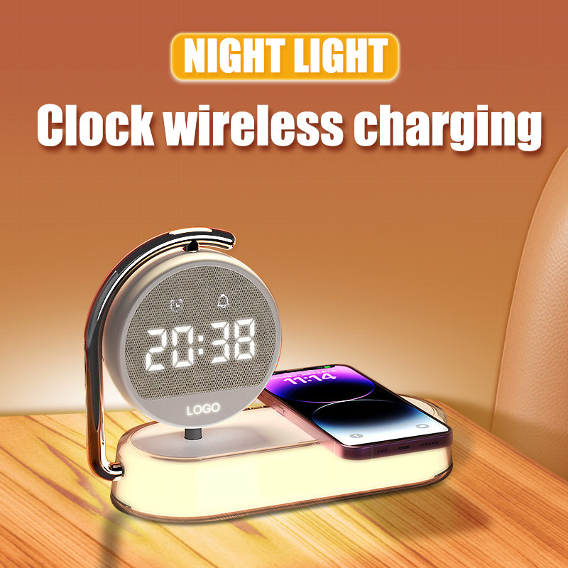 3-in-1 Multifunctional Digital Alarm Clock with Wireless Charger & Night Light - Desktop Charging Station Stand