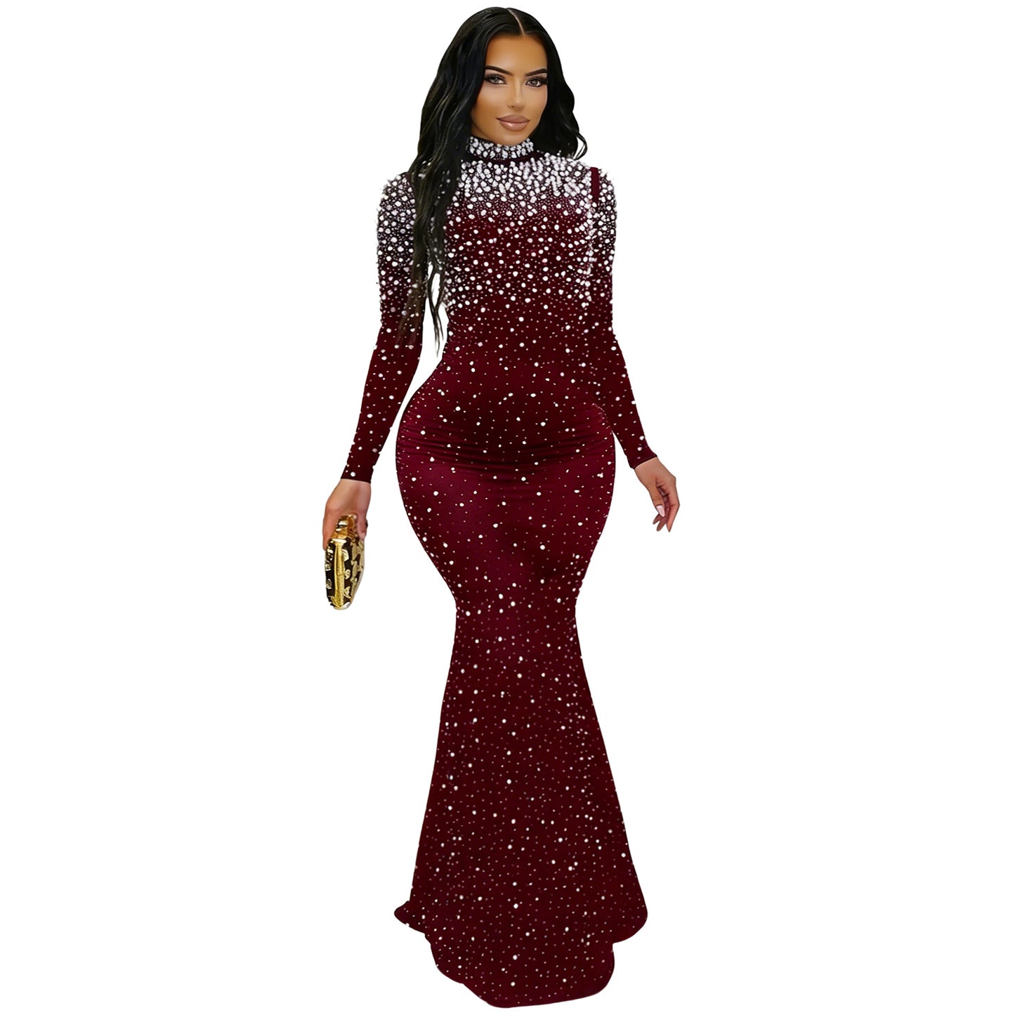 Sexy Black Mesh Rhinestone Mini Dress – Sparkling Long Sleeve Bodycon Party Outfit for Women