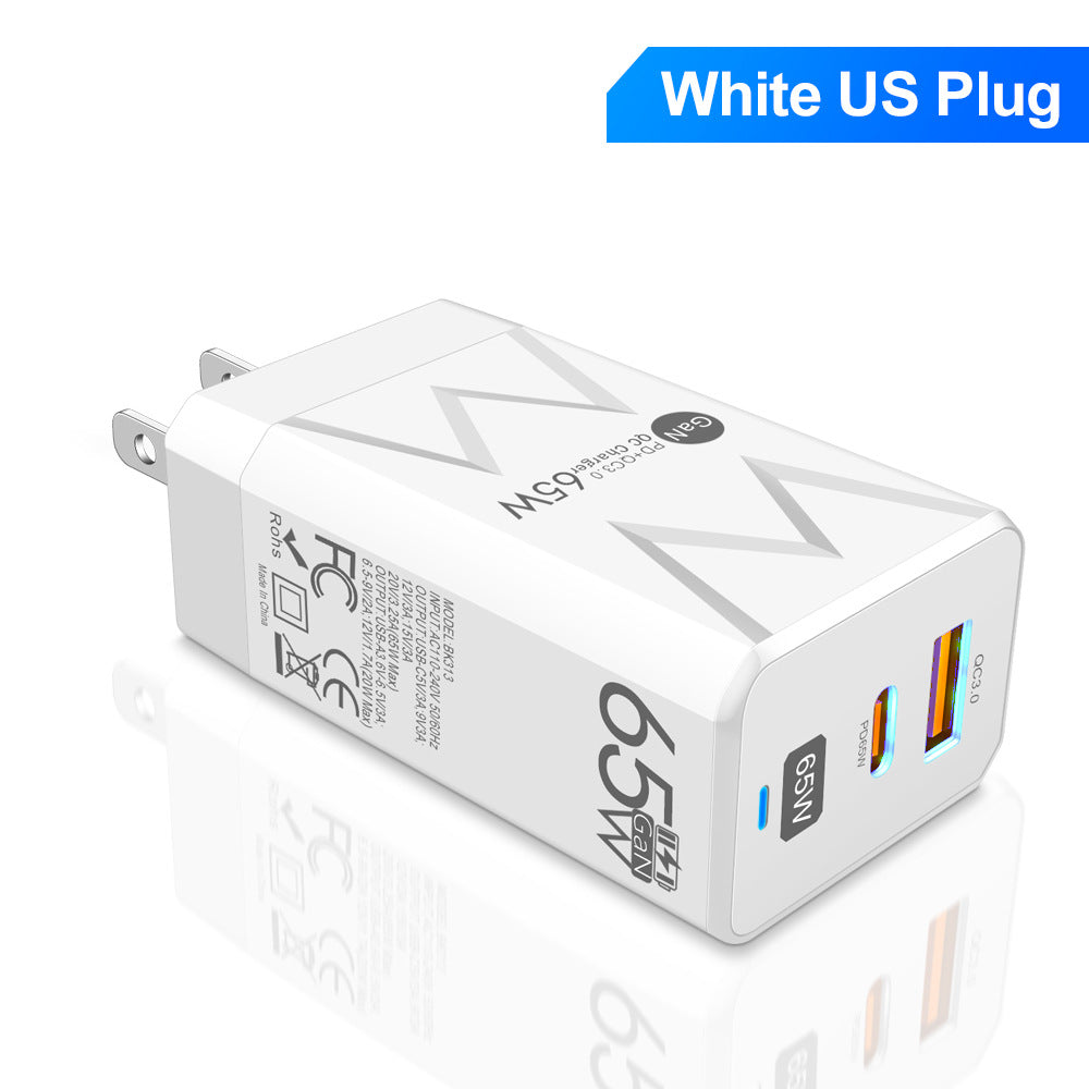 65W GaN Fast Charging Head - Universal Global Travel Wall Charger with US, EU & UK Plugs