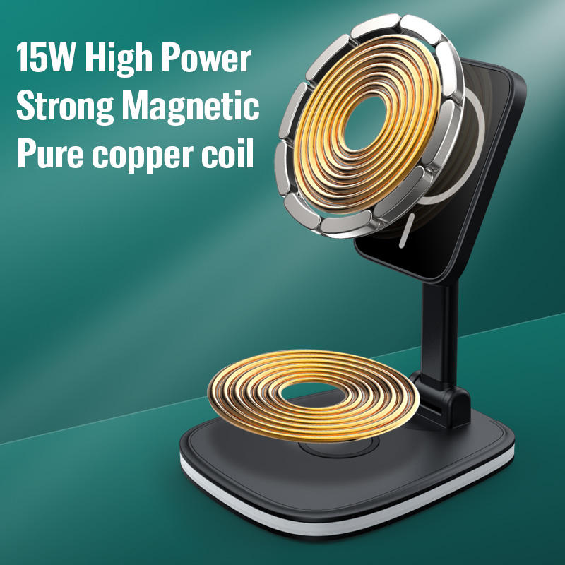 Portable Folding Magnetic Wireless Charger Stand - Dual Charging Dock for Smartphones