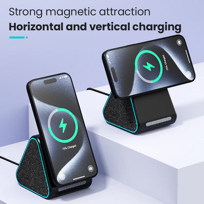 Magnetic Wireless Charger with Bluetooth Speaker - 3-in-1 Fast Charging Station & Desktop Speaker Stand for iPhone