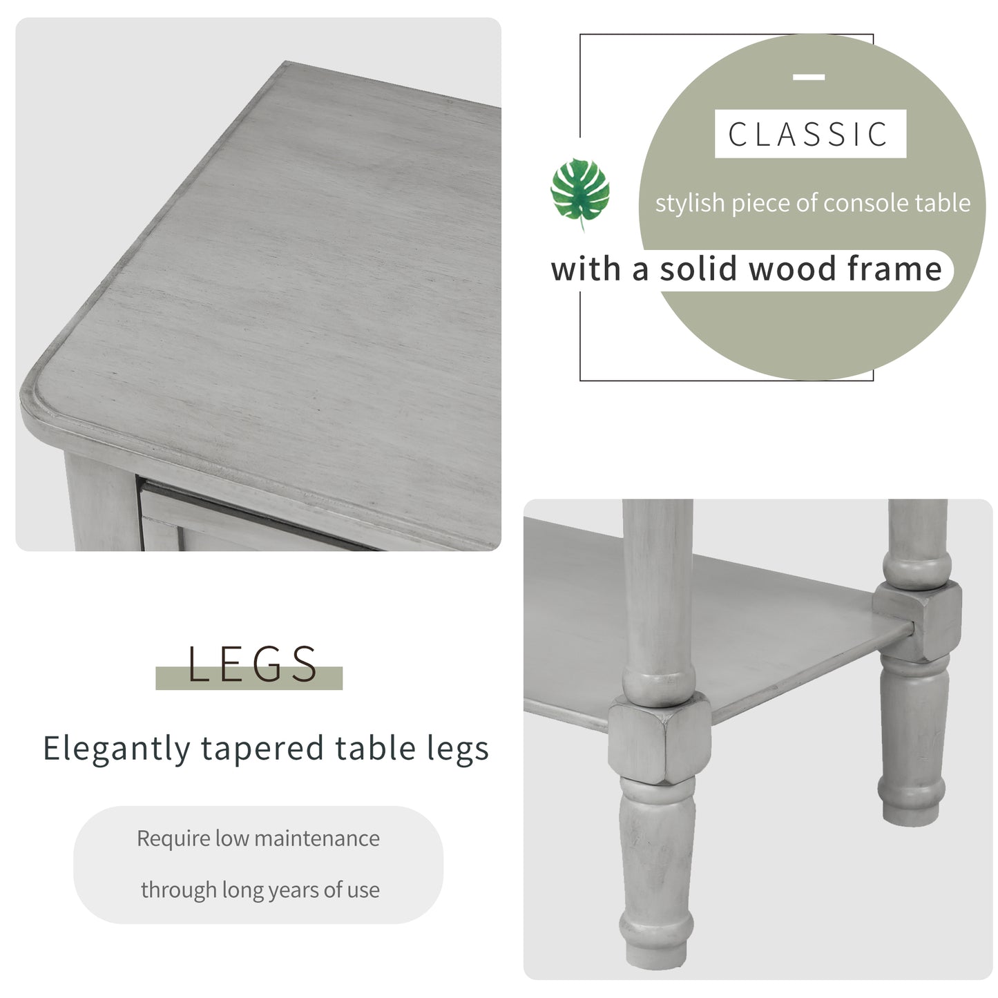 Narrow Console Desk/Sofa Table with Three Drawers (Grey Washed)