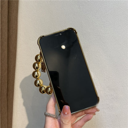 Luxury Plating Gold Diamond Phone Case with Bead Bracelet Chain for iPhone