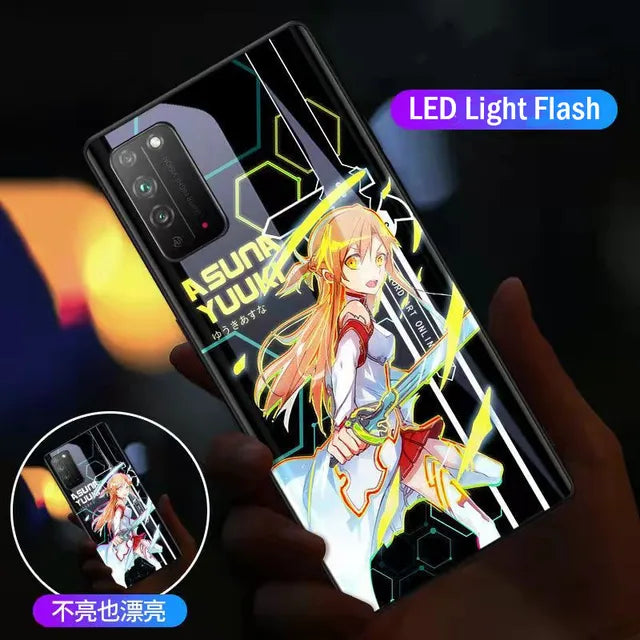 LED Flash Call Light Anime Phone Case - Glowing Sound Control Glass Cover for Samsung Galaxy S23 S22 Ultra