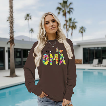 OMA" Butterfly Tie-Dye Print Sweatshirt | Loose Fit Brown Pullover for Grandmas