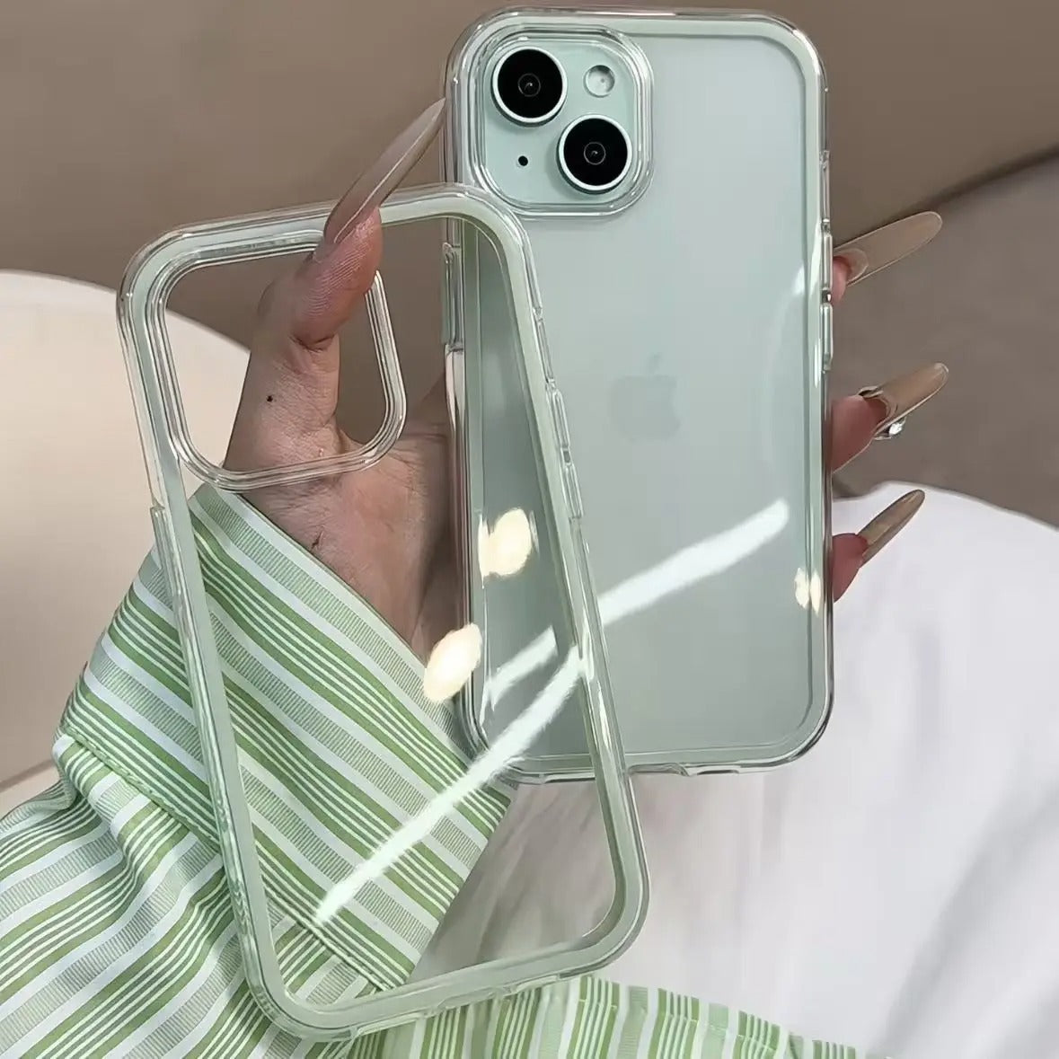 2-in-1 Solid Color Border Transparent Phone Case - Anti-Drop Clear Soft Cover for iPhone