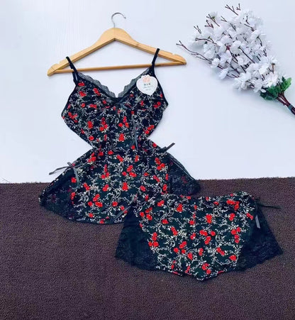 Fashionable V-Neck Strap Nightwear - 2-Piece Summer Sleepwear Set for Women