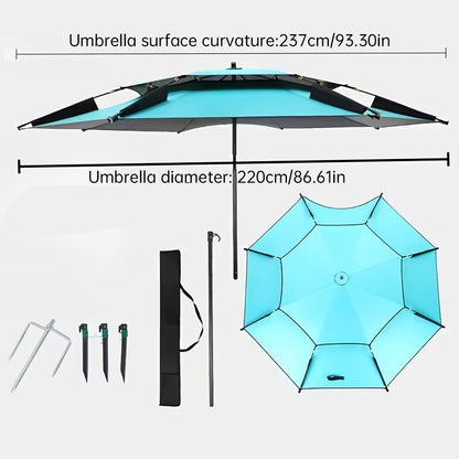 Portable Double Top Beach & Fishing Umbrella - Windproof UV Protection Outdoor Sun Shade (220cm/86.6in)