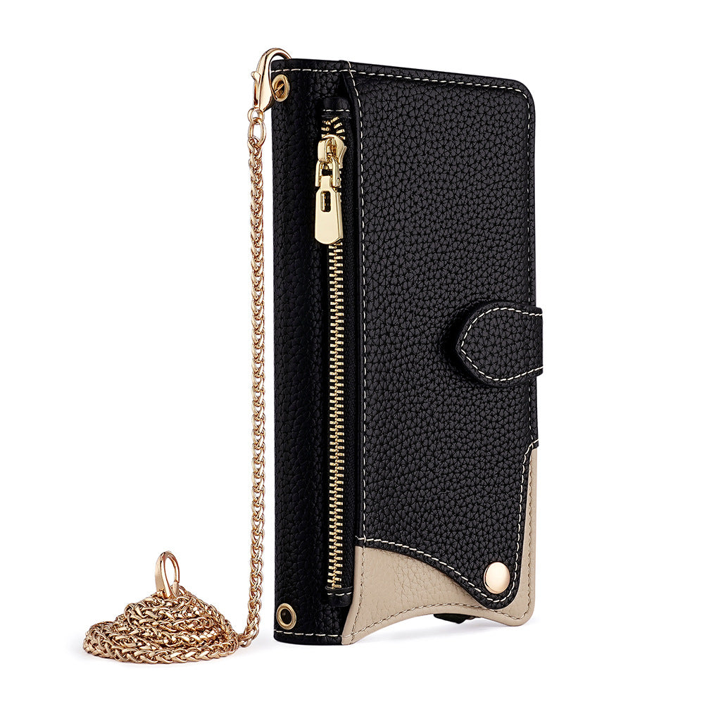 Crossbody Leather Wallet Case with Makeup Mirror & Card Holder for iPhone 17 16 15 14 Pro Max - Zipper Pocket Stand Cover