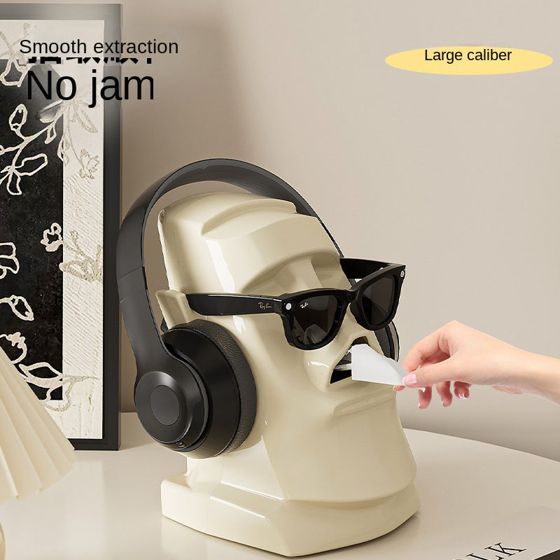 Creative Easter Island Statue Tissue Box - Multifunctional Living Room and Desk Headphone Stand Holder