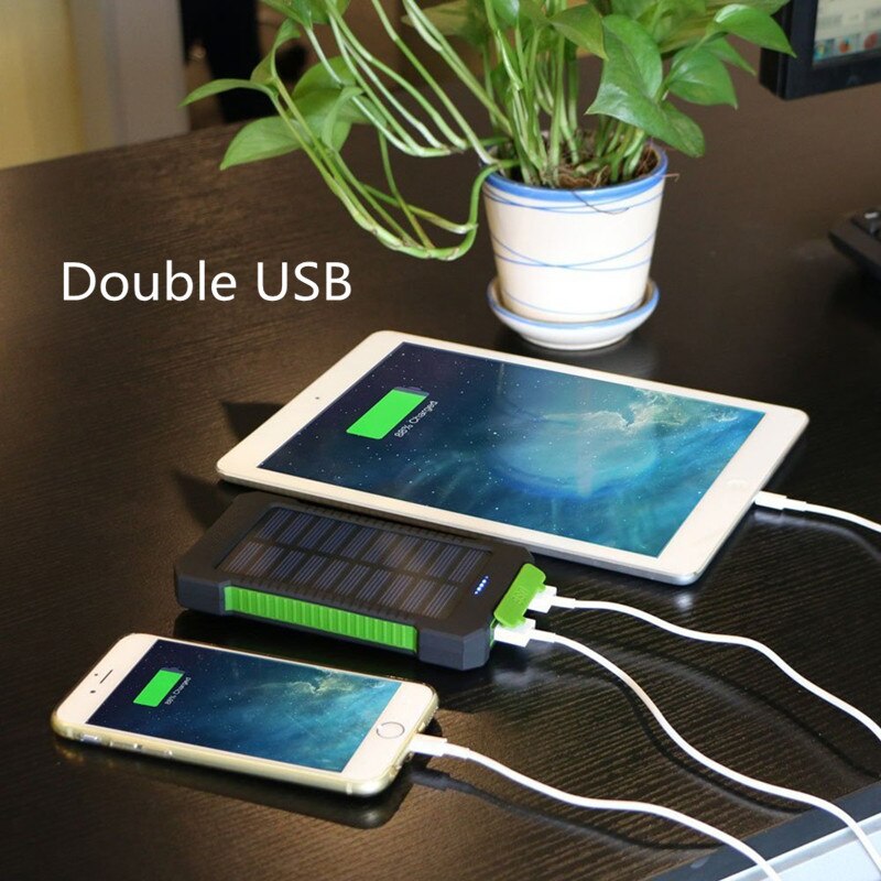 Portable Waterproof Solar Power Bank 20000mAh with LED Light - Dual USB External Battery Charger