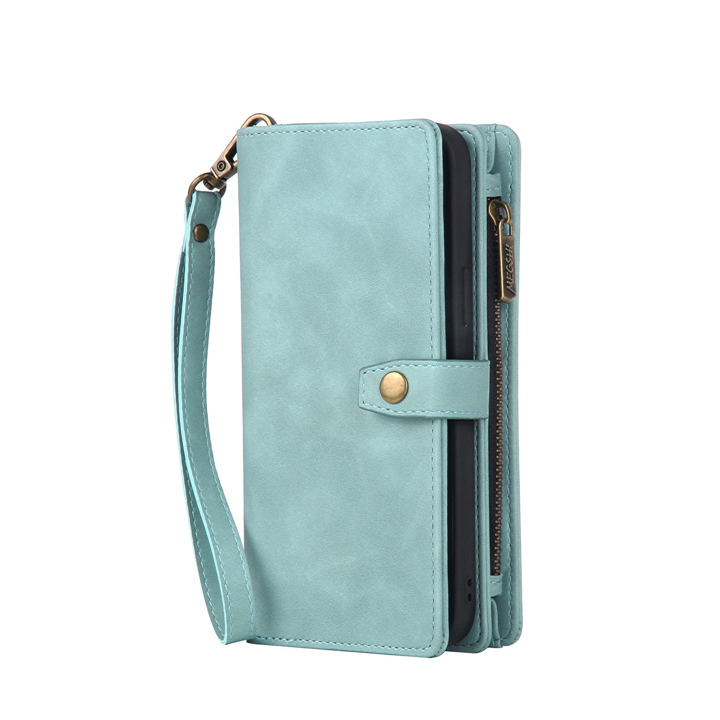 Multi-Card Slot Leather Flip Wallet Case for iPhone 15 14 13 12 Pro Max - Zipper Pocket Cover with Wristlet