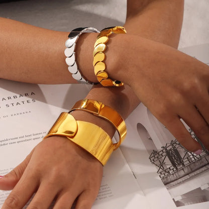Luxury Titanium Steel Cuff Bangle & Link Bracelet Set for Women