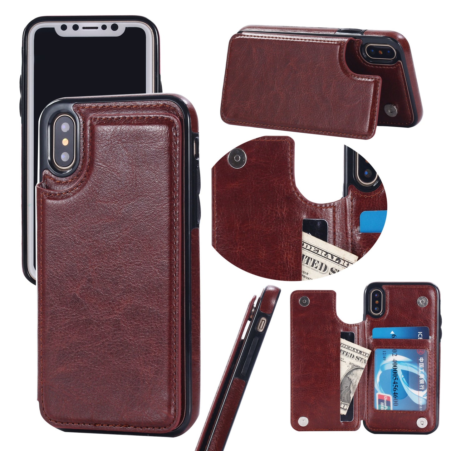 Vintage Crazy Horse Leather Wallet Phone Case with Flip Card Slots for iPhone 15 14 13 Pro Max