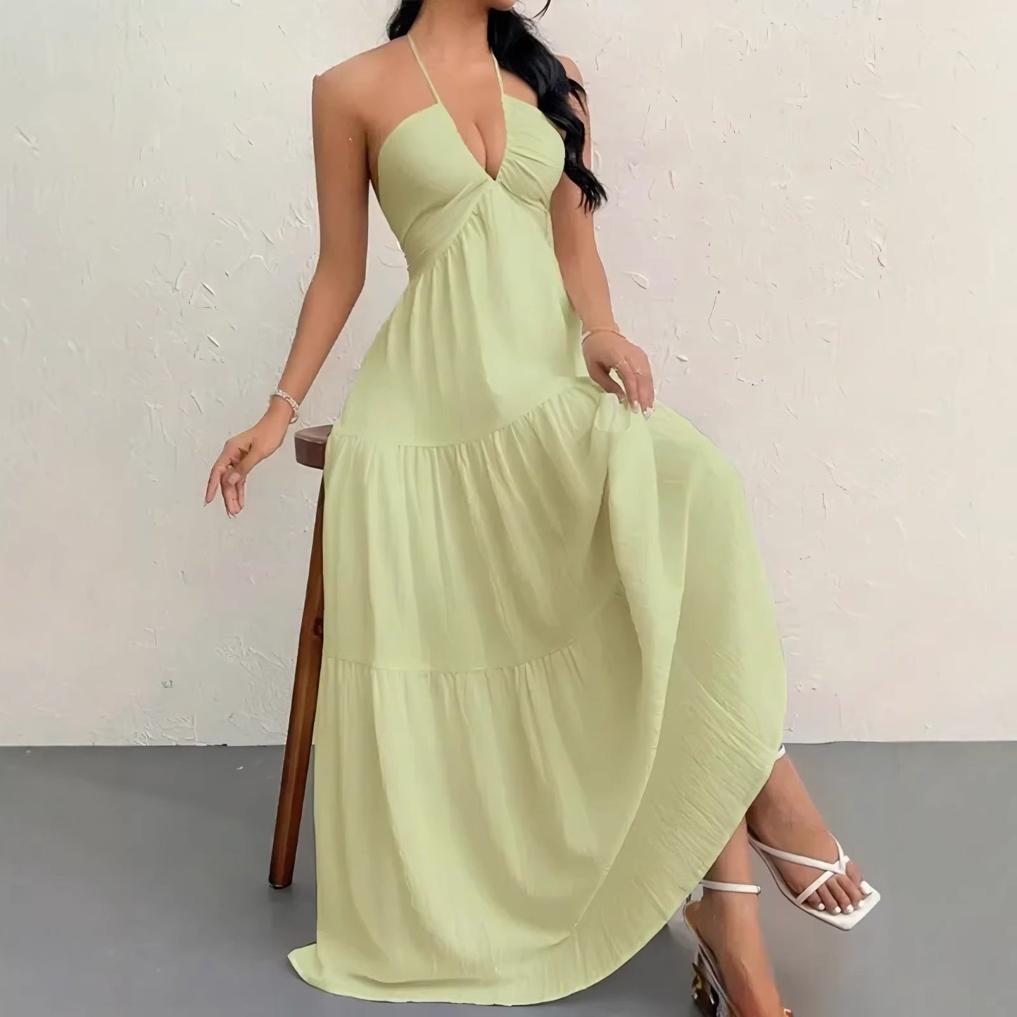 Women's Sexy Backless Halter Neck Maxi Dress - European Style Summer Beach