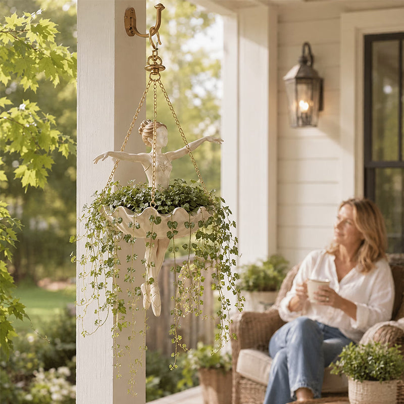 Elegant Fairy & Ballerina Hanging Resin Planter - Decorative Flower Pot & Bird Feeder