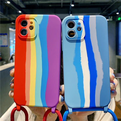 Rainbow Silicone Lanyard Case for iPhone - Full Protection Anti-Fall Crossbody Phone Cover