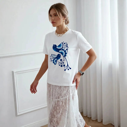 Women's Casual White Loose Round Neck Short Sleeved Tee