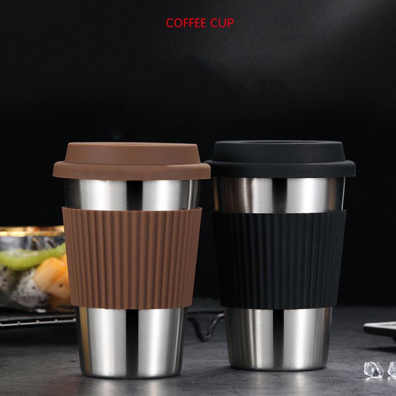 Stainless Steel Insulated Coffee Travel Mug with Black Grip