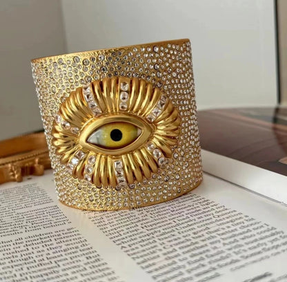 Luxury Rhinestone Inlaid Statement Eye Bracelet - Exaggerated Punk Cuff
