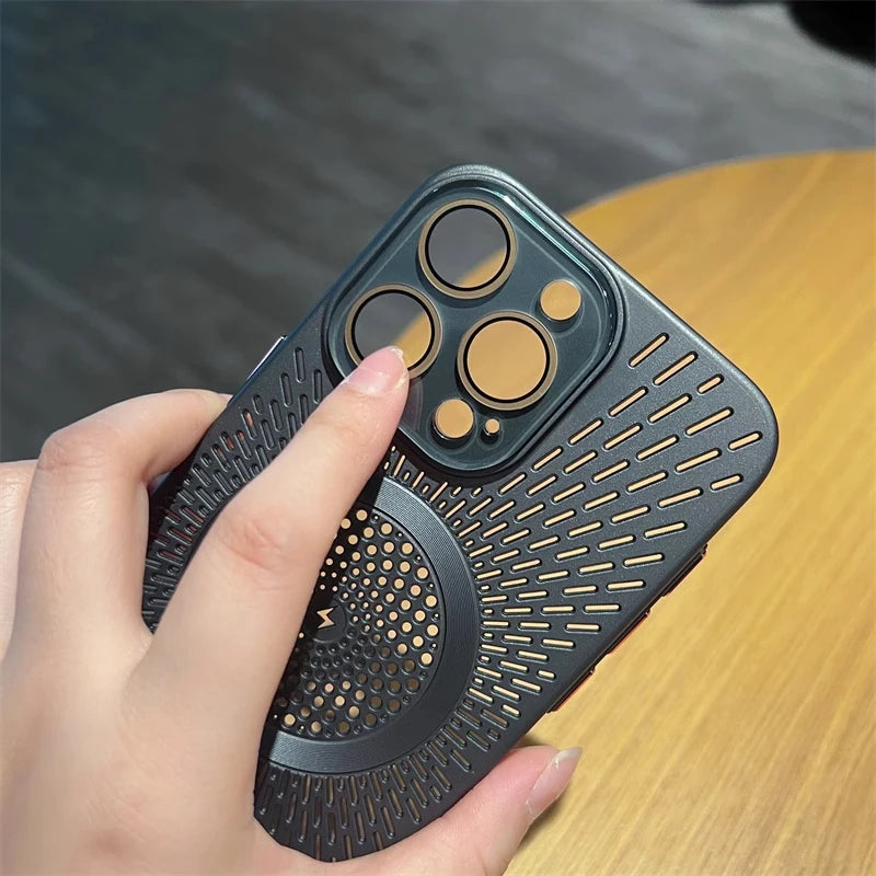 Slim Mesh Vent Cooling MagSafe iPhone Case - Shockproof Heat Dissipation Matte Back Cover