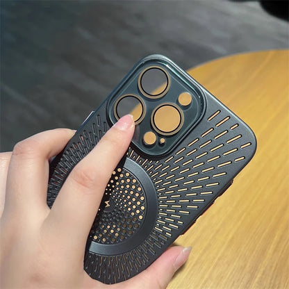 Slim Mesh Vent Cooling MagSafe iPhone Case - Shockproof Heat Dissipation Matte Back Cover